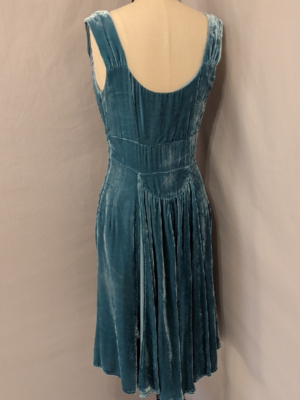 Bergdorf Goodman Draped Style w Plunge Neckline Aqua Blue Shimmer Velvet Dress - Picture 2 of 16